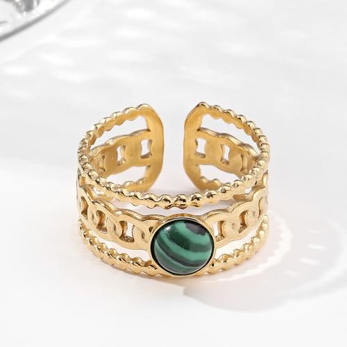 Natural Gemstone Finger Ring 304 Stainless Steel with Gemstone 18K gold plated & Unisex golden Sold By PC