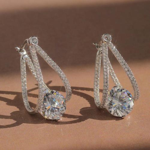 Cubic Zirconia Micro Pave Brass Earring fashion jewelry & micro pave cubic zirconia & for woman Sold By Pair