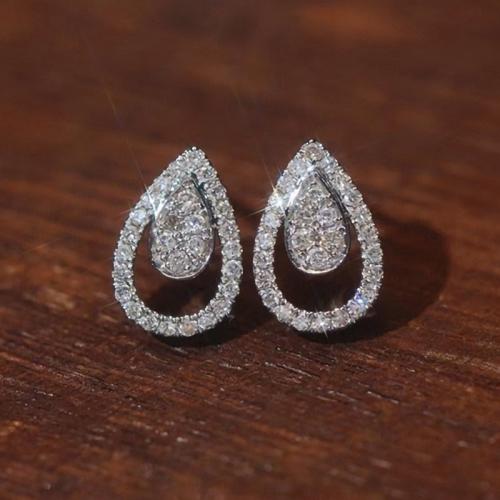 Terningformet Zirkon Micro Pave Messing Øreringe, Teardrop, mode smykker & Micro Pave cubic zirconia & for kvinde, 13x9mm, Solgt af par