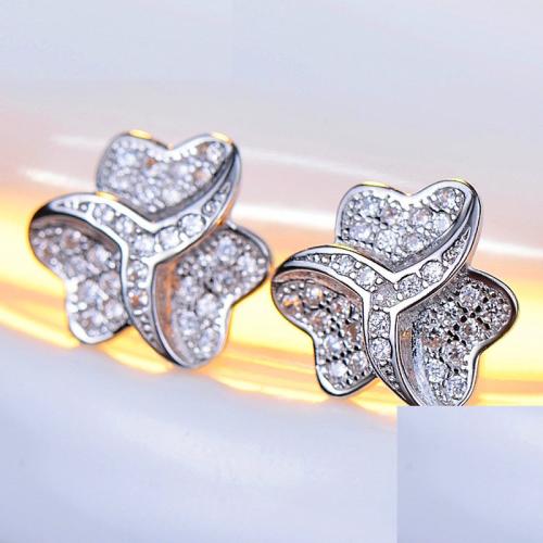 Cubic Zirconia Micro Pave Brass Earring fashion jewelry & micro pave cubic zirconia & for woman 12mm Sold By Pair