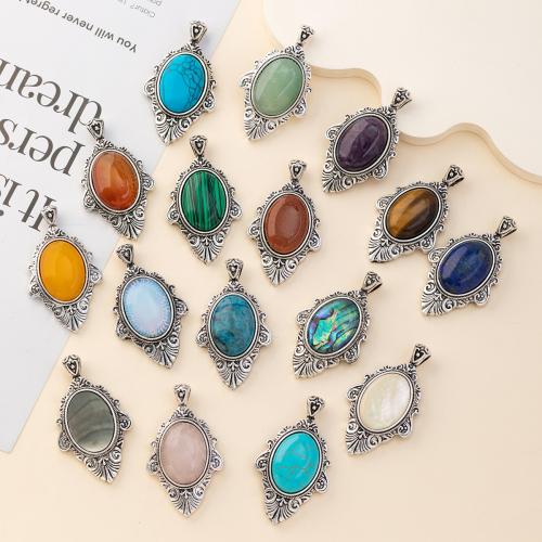 Gemstone Hängen Smycken, Zink Alloy, med Natursten & Shell, silver pläterad, DIY, fler färger för val, nickel, bly och kadmium gratis, 29x50mm, Säljs av PC