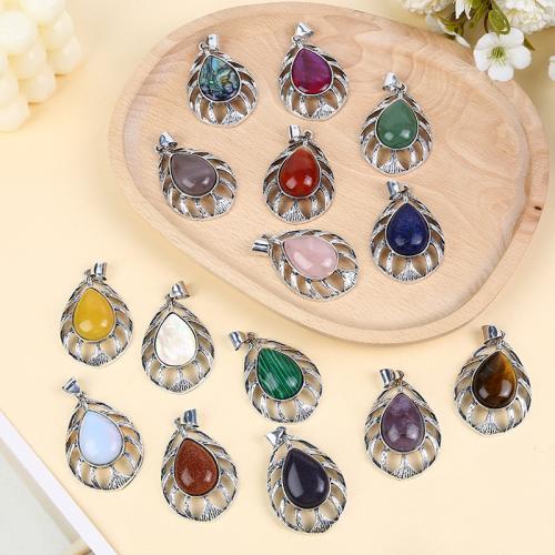 Gemstone Hängen Smycken, Zink Alloy, med Natursten & Shell, Dropp, silver pläterad, DIY, fler färger för val, nickel, bly och kadmium gratis, 33x44mm, Säljs av PC