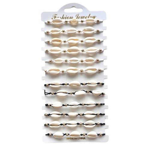 Schelp armbanden, met Nylon Polypropyleen & Copper Coated Plastic, handgemaakt, 12 stuks & Verstelbare & voor vrouw, gemengde kleuren, Lengte Ca 18-26 cm, Verkocht door Stel