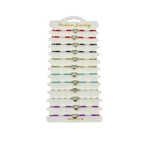 Nylon polypropylène Set de bracelet, avec Seedbead & plastique revêtu de cuivre, coeur, fait à la main, 12 pièces & Réglable & unisexe, couleurs mélangées, Longueur Environ 18-26 cm, Vendu par fixé