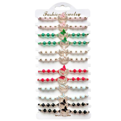 Crystal Bracelets Polyamide with Crystal & Zinc Alloy Moon handmade 12 pieces & Adjustable & fashion jewelry & for woman & with rhinestone mixed colors Length Approx 18-26 cm Sold By Set