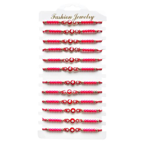 Evil Eye Jewelry Bracelet Polyamide with Crystal & Zinc Alloy handmade 12 pieces & Adjustable & fashion jewelry & Unisex & enamel red Length Approx 18-26 cm Sold By Set