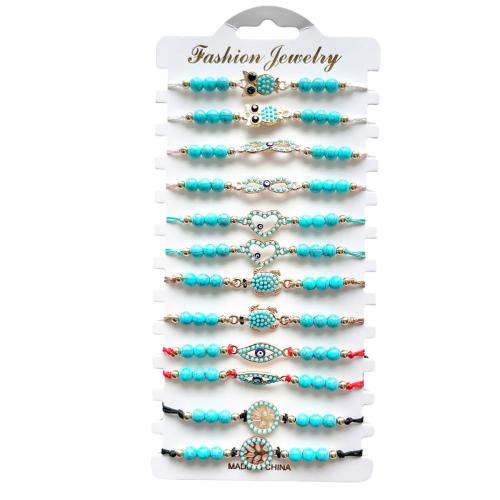 Sinc Alloy Bracelet, Polapróipiléine níolón, le turquoise & Sinc Alloy, lámhdhéanta, 12 phíosa & Inchoigeartaithe & jewelry faisin & unisex, dathanna measctha, Fad Thart 18-26 cm, Díolta De réir Socraigh