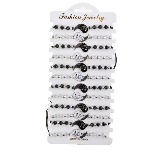 Kristal armbanden, Nylon Polypropyleen, met Kristal & Zinc Alloy, handgemaakt, 12 stuks & Verstelbare & mode sieraden & uniseks & glazuur, wit en zwart, Lengte Ca 18-26 cm, Verkocht door Stel