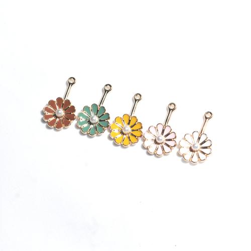 Zinc Alloy Enamel Pendants with Plastic Pearl Flower gold color plated DIY Sold By Bag