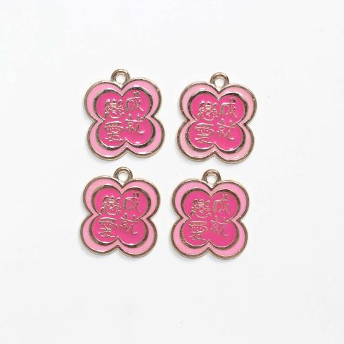 Zinc Alloy émail Pendants, alliage de zinc, fleur, Placage de couleur d'or, DIY, rose, 100PC/sac, Vendu par sac