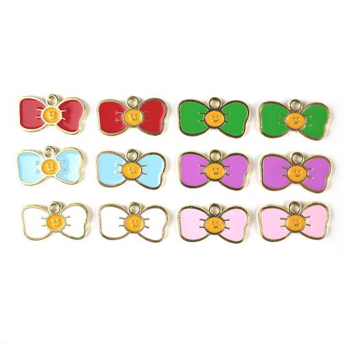 Zinc Alloy Enamel Pendants Bowknot gold color plated DIY Sold By Bag