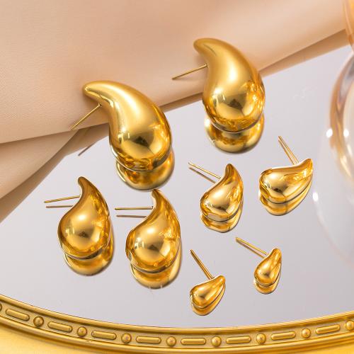 Titanium Steel  Earring Teardrop gold color plated fashion jewelry gold Sold By Pair