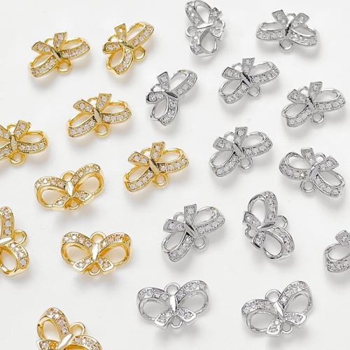 Terningformet Zirkon Micro Pave Messing Tilslutning, Bowknot, forgyldt, du kan DIY & Micro Pave cubic zirconia, flere farver til valg, nikkel, bly & cadmium fri, 10x7mm, Solgt af PC