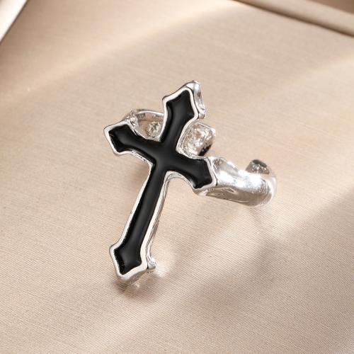 Zinc Alloy Finger Ring Cross silver color plated fashion jewelry & enamel silver color nickel lead & cadmium free Sold By PC