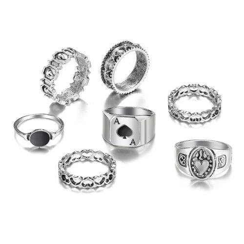 Zinc Alloy fingerring, sølvfarvet forgyldt, mode smykker & emalje, sølv, nikkel, bly & cadmium fri, 6pc'er/sæt, Solgt af sæt