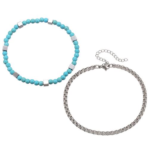 Gemstone Bracelets Zinc Alloy with turquoise handmade 2 pieces & for man Sold By Set