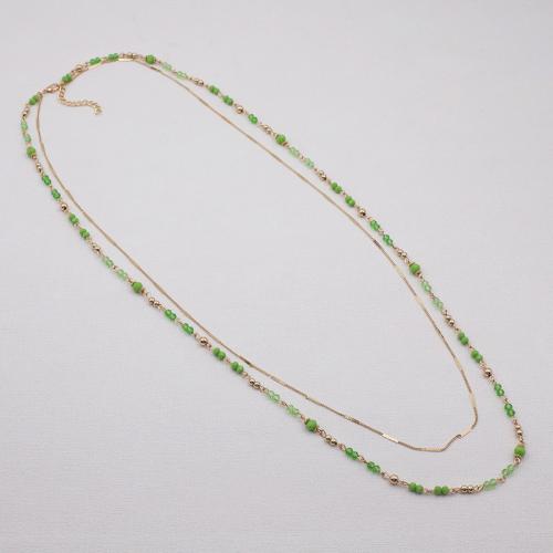 Collana della catena del maglione della lega di zinco, lega in zinco, with Perle di vetro & plastica rivestito in rame, placcato, per la donna, verde, The length is about 84 and 92and extends the chain by 5CM, Venduto da PC