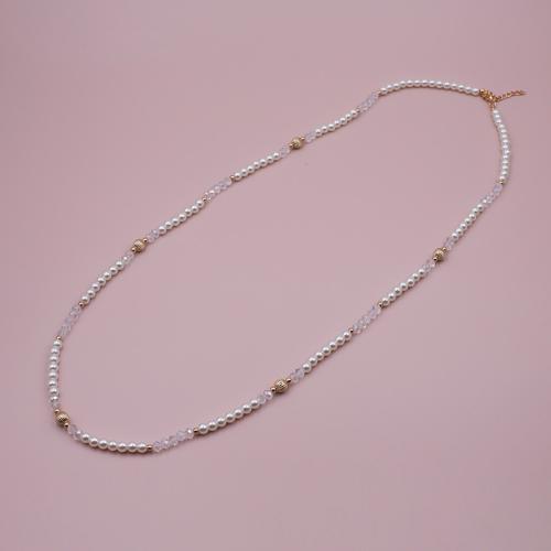 Sinc Alloy geansaí Necklace Slabhra, le Coirníní Gloine & Gloine Pearl & Copper Brataithe Plaisteacha, le 5CM slabhra extender, plátáilte, do bhean, bán, Fad Thart 90 cm, Díolta De réir PC