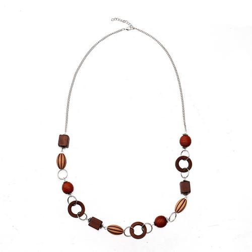 Collier en alliage de zinc Pull, avec bois & plastique, Placage, pour femme, couleur de café, Longueur Environ 80 cm, Vendu par PC