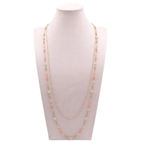 Collier en alliage de zinc Pull, avec Des billes de verre & Pierre naturelle & plastique revêtu de cuivre, Placage, pour femme, rose, The length is about 82 and 93 and the extension chain is 5CM, Vendu par PC