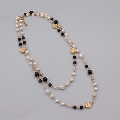 Sinc Alloy geansaí Necklace Slabhra, le Coirníní Gloine & Copper Brataithe Plaisteacha & Pearl Plaisteacha, le 5CM slabhra extender, plátáilte, do bhean, óir, Fad Thart 99 cm, Díolta De réir PC