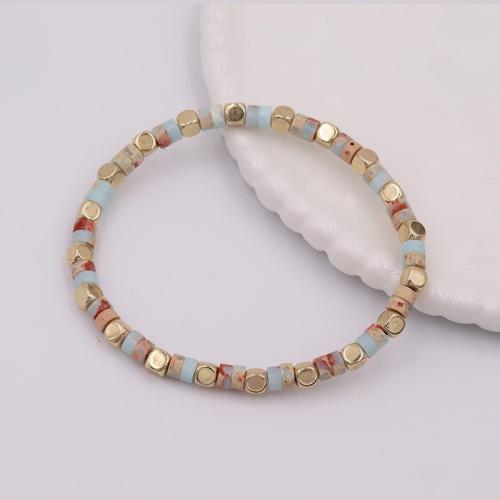 Bracelet en alliage de zinc, avec Shoushan Stone & plastique revêtu de cuivre, fait à la main, pour femme, Or, Longueur Environ 17 cm, Vendu par PC