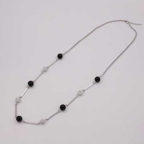 Zinc Alloy Sweater Chain Necklace with Plastic Pearl with 5CM extender chain plated for woman & with rhinestone silver color Length Approx 86 cm Sold By PC