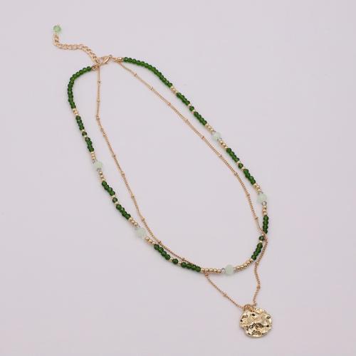 Collier de bijoux en alliage de zinc, avec Des billes de verre & plastique revêtu de cuivre, Placage, pour femme, vert, The length is about 45 and 46CM and the extension chain is 5CM, Vendu par PC