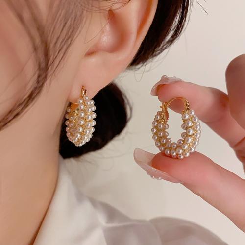 Brass Leverback Earring with Plastic Pearl real gold plated for woman gold Sold By Pair