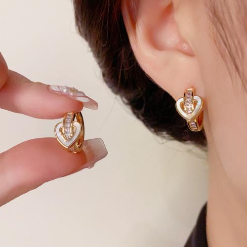 Cubic Zirconia Micro Pave Brass Earring with Shell real gold plated micro pave cubic zirconia & for woman gold Sold By Pair