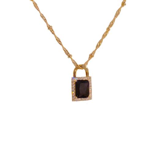 Kubieke Zirkoon Micro Pave Brass Ketting, Messing, met 5CM extender keten, echt goud verguld, micro pave zirconia & voor vrouw, goud, Lengte Ca 40 cm, Verkocht door PC