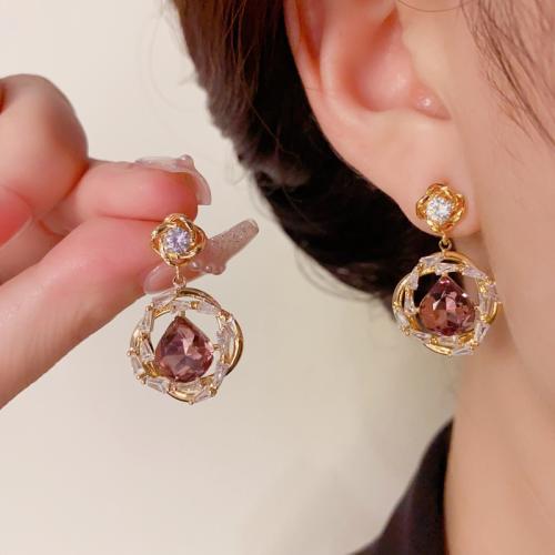 Boucles d'oreilles en laiton zircon cubique pavent, Plaqué d'or, pavé de micro zircon & pour femme, Or, 27x16mm, Vendu par paire