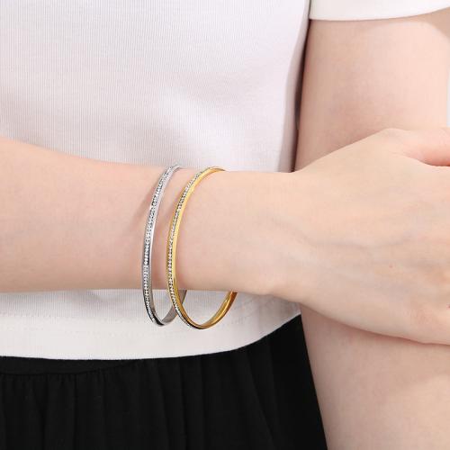 Stainless Steel Bangle 304 Stainless Steel Vacuum Ion Plating & for woman & with rhinestone Sold By PC