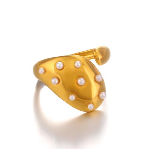 Stainless Steel Finger Ring 304 Stainless Steel with Plastic Pearl fashion jewelry & for woman Sold By PC