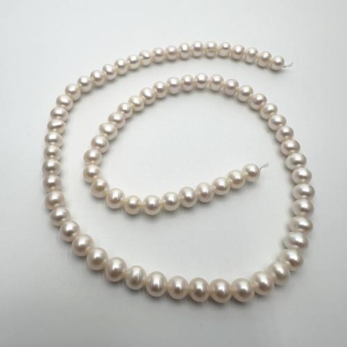 Přírodní sladkovodní perly perlí, Sladkovodní Pearl, Mírně kulaté, DIY, bílý, 5-6mm, Prodáno za Cca 37 cm Strand