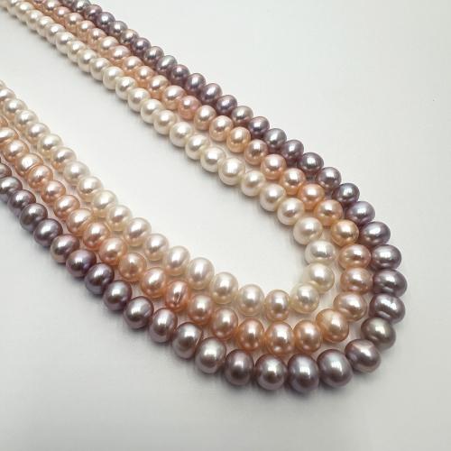 Přírodní sladkovodní perly perlí, Sladkovodní Pearl, Flat Round, DIY, více barev na výběr, 7-8mm, Prodáno za Cca 37 cm Strand