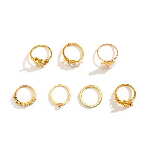 Zinc Alloy Ring Set with Plastic Pearl & Acrylic fashion jewelry & for woman & with rhinestone Sold By Set