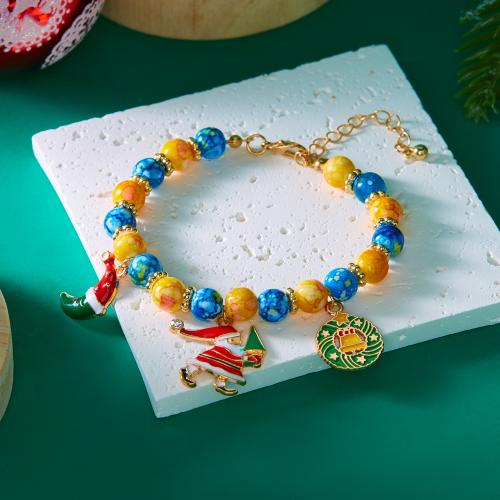 Christmas Holiday Bracelet Zinc Alloy with Glass Beads Christmas Design & fashion jewelry & for woman & enamel Sold By PC