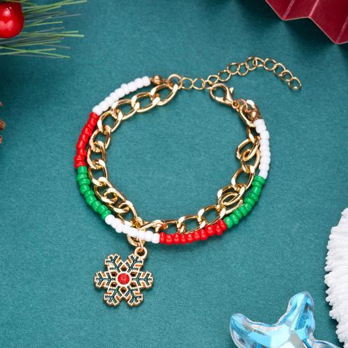 Pulseiras do  Natal, liga de zinco, with Seedbead, with 5cm extender chain, Camada Dupla & Design de Natal & joias de moda & Vario tipos a sua escolha & para mulher, comprimento Aprox 16 cm, vendido por PC