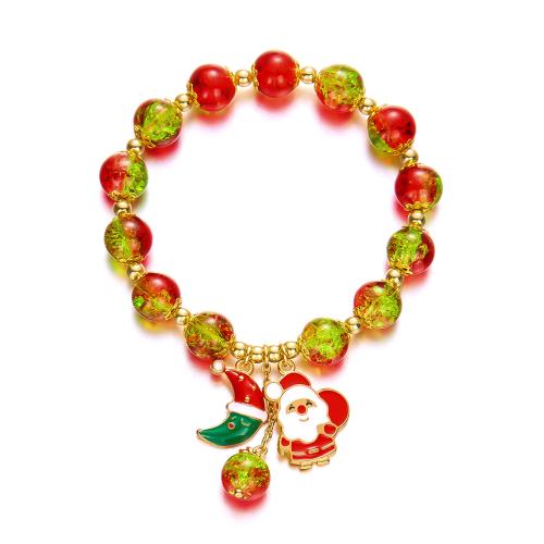 Christmas Holiday Bracelet Glass Beads with Zinc Alloy Christmas Design & fashion jewelry & for woman Length Approx 19 cm Sold By PC