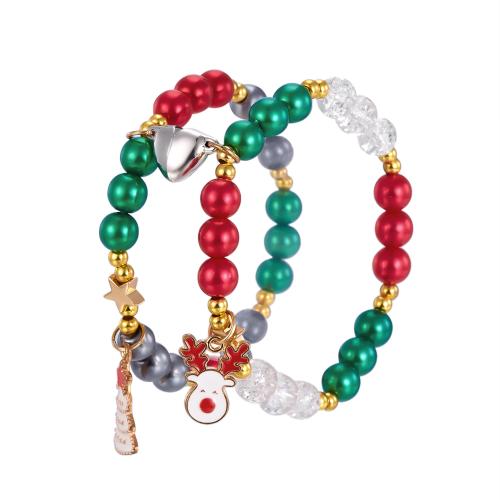 Bracelet de vacances de Noël, alliage de zinc, avec résine, Conception de Noël & bijoux de mode & unisexe & styles différents pour le choix & émail, Longueur Environ 18 cm, Vendu par fixé