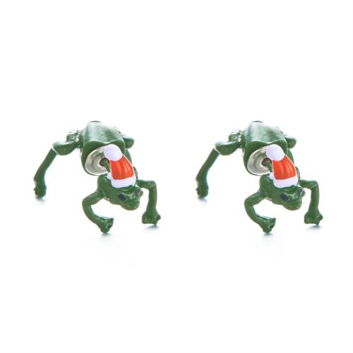 Christmas Earrings Resin with Zinc Alloy Frog Christmas Design & fashion jewelry & for woman Sold By Pair