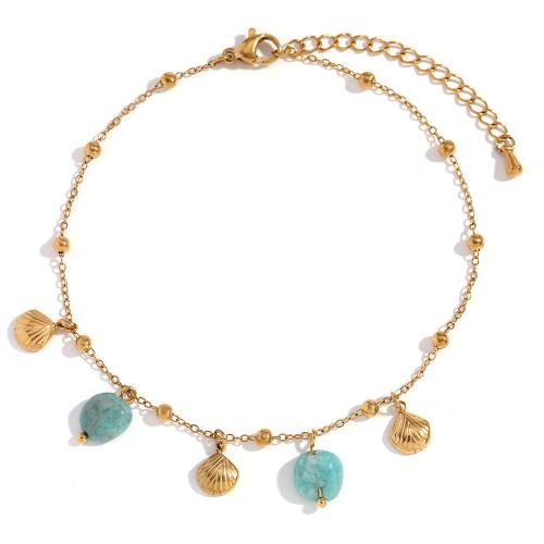 Roestvrijstalen Anklet, 304 roestvrij staal, met Amazoniet, met 5cm extender keten, Schelp, 18K verguld, mode sieraden & voor vrouw, gouden, Per verkocht Ca 20 cm Strand