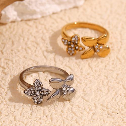 Rhinestone Stainless Steel Finger Ring 304 Stainless Steel Flower fashion jewelry & for woman & with rhinestone Sold By PC