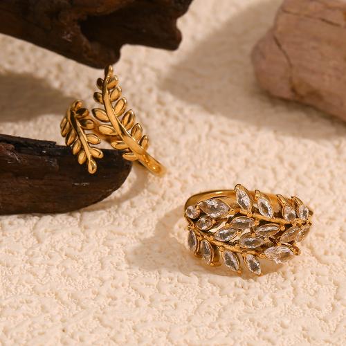 Rhinestone Stainless Steel Finger Ring 304 Stainless Steel 18K gold plated & for woman & with rhinestone golden Sold By PC