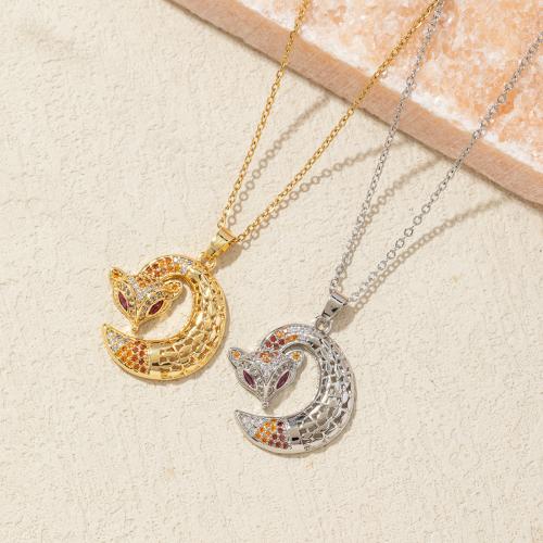 Brass Necklace with 6cm extender chain Fox fashion jewelry & for woman & with rhinestone Length Approx 40 cm Sold By PC