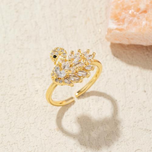 Brass Finger Ring Swan fashion jewelry & for woman & with rhinestone golden Sold By PC