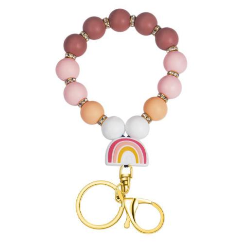 Chiave catena, silicone, with lega in zinco, Arcobaleno, placcato color oro, per la donna & con strass, nessuno, Beads:1.5cm,Overall length:19.5cm, Venduto da PC