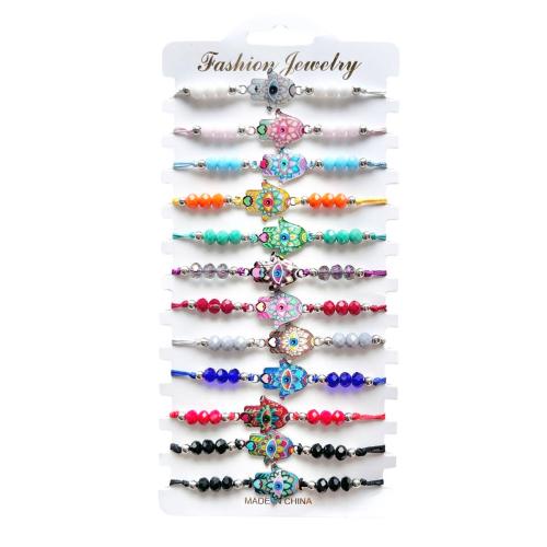 Evil Eye Jewelry Bracelet Polyamide with Crystal & Zinc Alloy Hand handmade 12 pieces & Adjustable & fashion jewelry & Unisex & enamel mixed colors Length Approx 18-26 cm Sold By Set