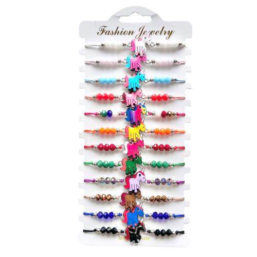 Crystal Bracelets Polyamide with Crystal & Zinc Alloy Unicorn handmade 12 pieces & Adjustable & fashion jewelry & Unisex & enamel mixed colors Length Approx 18-26 cm Sold By Set